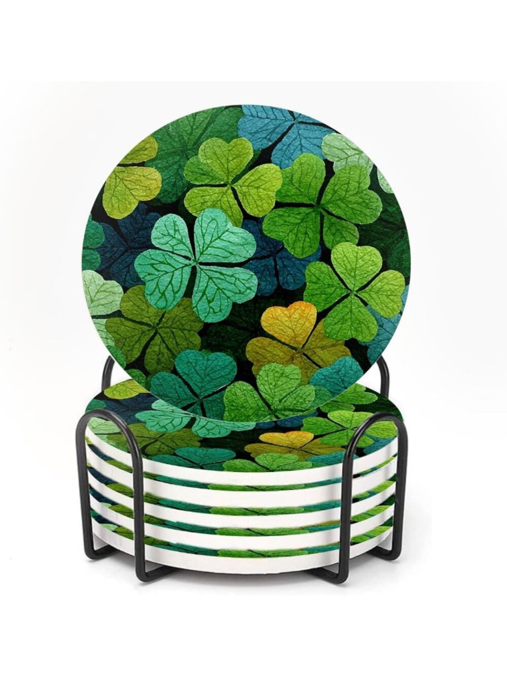 Set of 6 Lucky Shamrock Coasters - Absorbent Ceramic with Cork Base, Perfect for
